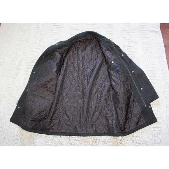 J. Crew Wool Blend Men Black Jacket Size Large Zip up front Pea Coat Pockets - Picture 6 of 11